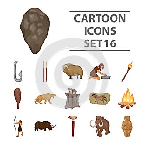 Stone age set icons in cartoon style. Big collection of stone age vector symbol stock illustration