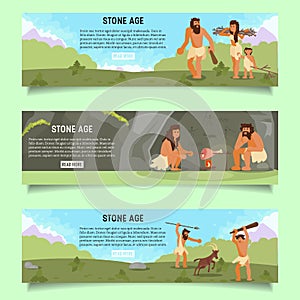 Stone age vector web banner template set