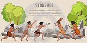 Stone age war primitive men tribes fighting.