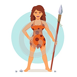 Stone age woman in animal hide pelt