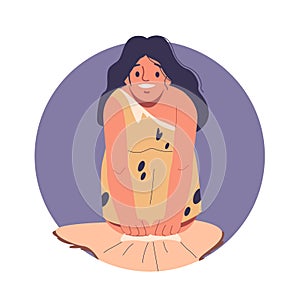 Stone age woman round frame