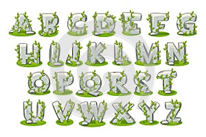 Stone alphabet with grass, set for learning