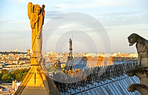 Stone Angel statue on the Notre Dame`s roof