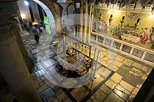The Stone of the Anointing The Stone of Unction in Church of the Resurrection, Old City of JERUSALEM, ISRAEL. 24 October 2018
