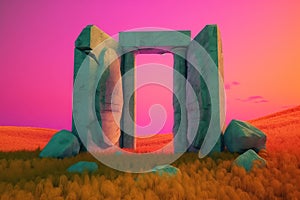 Stone arch in the background of the landscape made with generative AI