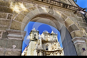 Stone Arch Basilica Our Lady Solitude Facade Church Oaxaca Mexico