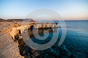 Stone arch and blue sea. Cape Greko, Agia Napa, Cyprus