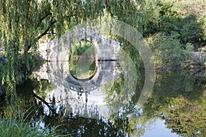 Stone arch bridge in Chinese garden