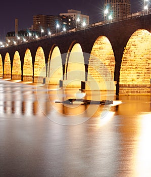 Stone Arch Bridge St Paul Minnesota Mississippi River Night