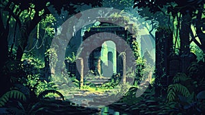 Stone Arch in Forest Painting