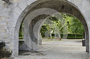 Stone arch in garden