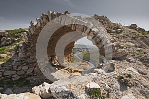 stone arch in Kerak Castle, crusader castle in Kerak Al Karak in