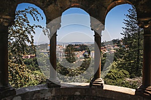 Stone arch in Quinta da Regaleira in Sintra, Portugal