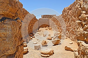 Stone arch in the room of the ruins of the ancient fortress of Masada on a mountain near the dead sea in the south of Israel