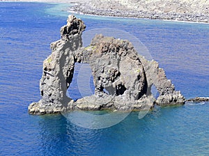 The stone arch Roque de Bonanza at El hierro coast, Canary Islands, Spain
