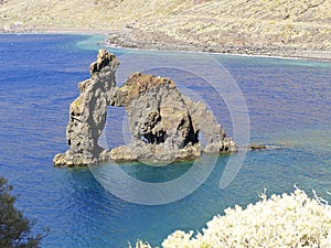 The stone arch Roque de Bonanza at El hierro coast, Canary Islands, Spain