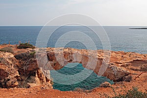 Stone arch and sea. Cape Greko, Agia Napa, Cyprus