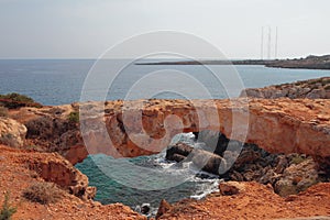 Stone arch on sea coast. Cape Greco, Aya Napa, Cyprus