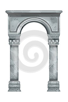 Stone arch, vector marble roman pillars, ancient palace antique column isolated on white. photo