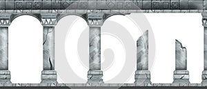 Stone arch vector seamless background, ancient Greek temple column, classic palace entrance pillar.