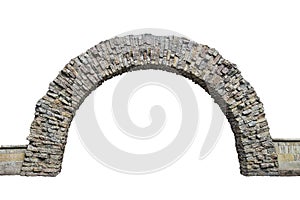 Stone arch in the wall isolated on white background