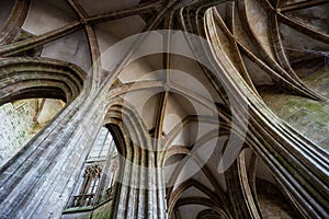 Stone arches within Mont Saint-Michel abbey