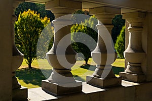 Stone architecture forms on trees background