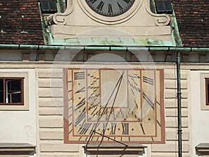 Stone architecture of house facades and monuments, Vienna, Austria