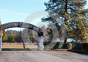 Stone archway at entrance to Masonic Cemetery, Canyonville, Oregon