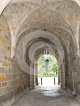 Stone Archway with Glass Lamps