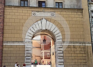 Stone Archway at Wawel Castle in Krakow, Poland photo