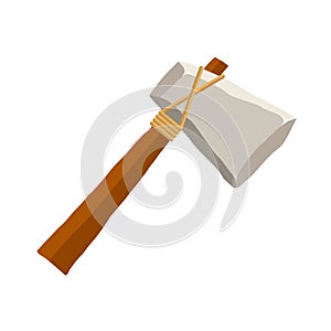 Stone axe isolated on white background. Ancient tool and weapon in flat style.