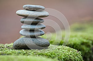 Stone balance on moss in the forest