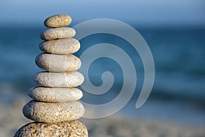 Stone balance pebble stones on beach