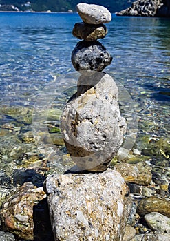 Stone balance via sea view