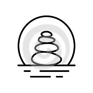 Stone Balance Yoga Line Icon. Wellness Meditation Calm Pebble Rock Linear Pictogram. Zen Wellbeing Outline Icon. Spa