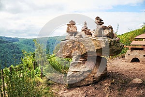 Stone balancing constuction found on a tourist route on Hesse land in Germany