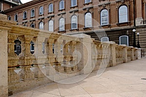 stone balustrade in diminishing perspective. old historic landmark museum building