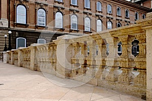 stone balustrade in diminishing perspective. old historic landmark museum building