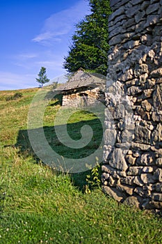 Stone barns in Biele Vody settlement in Polana mountains