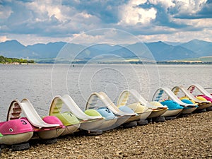 Stone beach on Liptovska Mara lake in Slovakia, Europe