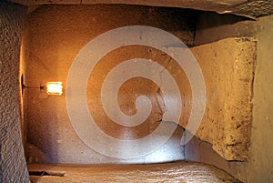 Stone bed in cave