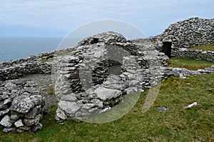 Stone Beehive Huts in a Village in Ireland