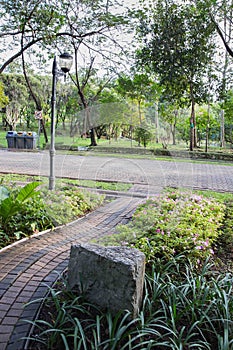 Stone block walk path in the park