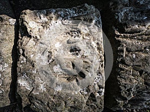 Stone blocks of an ancient building close-up