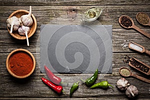 Stone board with different spices