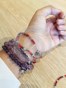 stone bracelet on hand. photo