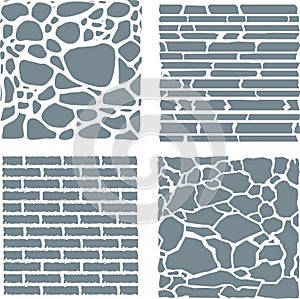 Stone and brick cladding. Vector texture set.