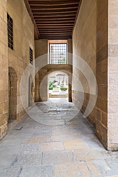 Stone bricks passage leading to the courtyard of historic Beit El Sehemy house, Cairo, Egypt photo