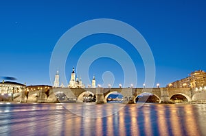 Stone Bridge across the Ebro River at Zaragoza, Spain